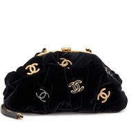 Chanel Black Velvet Embellished CC Logo Frame Clutch Bag Gold Hardware, 2020