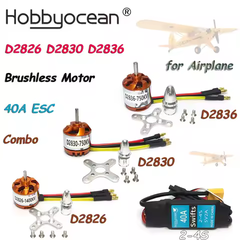 D2826 D2830 D2836 Outrunner Brushless Motor w/ 40A ESC 2-4S for RC Mini Multicopters Plane Fixed-win