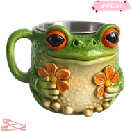 WUPEI47G9 Frog Coffee Cup, 300ML Resin Casing Frog Floral Pattern Mug, Cute Realistic Stainless Stee