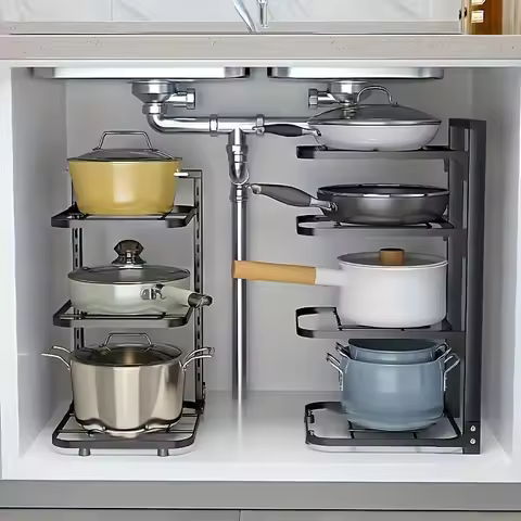 Adjustable Pot Rack Organizer, Kitchen Stainless Steel Pot Storage Rack ,Multi-Layer Household Pot a
