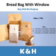 Bakery Bread Bag with Window / Tin-Tie Bag with Window / Bakery Toast Loaf Bread Pastry Roti Packagi