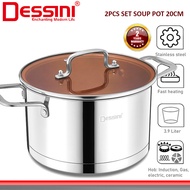 DESSINI ITALY LSB-20 Stainless Steel Casserole Induction Non-stick Stock Pot Bowl Pan Wok Cookware K