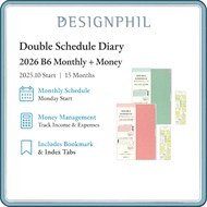 MIDORI Double Schedule Diary 2026 B6 Monthly Planner & Money Management Notebook (Oct 2025 Start) wi