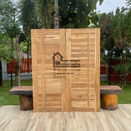 ประตูไม้สักบานคู่ทรงโมเดิร์นมีเส้นคาด จัดส่งฟรี รหัส H21