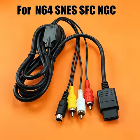 For Nintendo 64 N64 SNES SFC NGC Black AV Composite S-Video RCA Video HD TV Cable 1.8m
