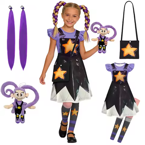 Fancy Girls Bobi Lily Costume Summer Purpe Black Star Print Dress with Leggings Halloween Cosplay Pa