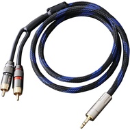 Kabel Audio Audiophile HiFi OFC 3.5mm Male ke 2 RCA Male untuk Menyambungkan Telefon Pintar, Tablet,