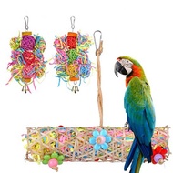 GGTU 3pcs/set Colorful Parrot Shredder Toy Parrot Cage Foraging Toy Paper/wood Parrot Vine Ball Grass Toy Bird Accessories Hanging Parrot Chewing Toys Bird Cage