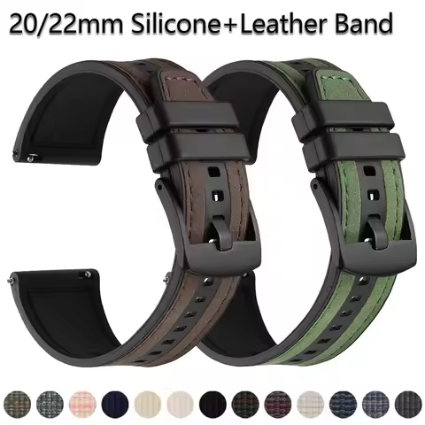 22mm Layer Leather Strap for Samsung Galaxy Watch 3 45mm Gear S3 46mm Silicone Bracelet For Redmi Wa