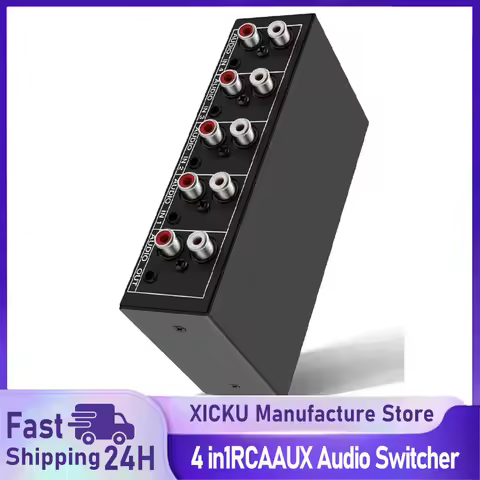 XIKCU RCA AUX Audio Switcher 4 in 1 Stereo Audio Selector 4X1 Passive 3.5mm Aux L/R RCA Audio Switch