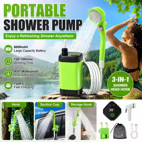 Outdoor Bathing Artifact Dynamic Shower Head, Camping Car Wash Portable Self priming Pump Shower Hea