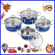 NCB 4 IN 1 STAINLESS STEEL POT PERIUK COMEL SANGAT SIZE 16CM 18CM 20CM 22CM WITH GLASS LIDS(4 SIZE I