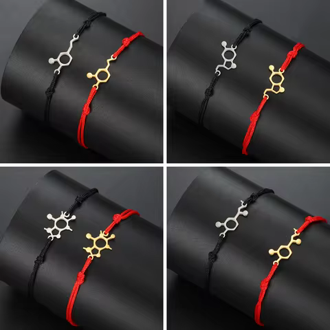 Cazador Stainless Steel Science Chemistry Wax Rope Chain Bracelets for Women Men Molecular Dopamine 