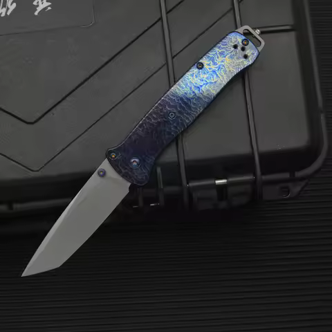 Liei Store 537BK-1 Bugout Folding Knife 3.34" M390 Tanto Plain Blade, TC4 Handles