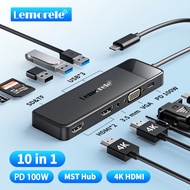Lemorele TC94 แท่นวาง USB C สำหรับแล็ปท็อป 10 in 1 อะแดปเตอร์จอภาพจอแสดงผลสามชั้นพร้อม 4K Dual HDMI