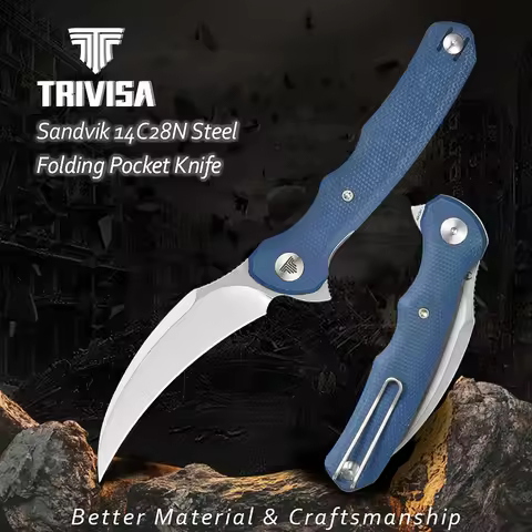TRIVISA EDC Pikal Knife for Men , Hawkbill Pocket Folding Flipper EDC Tool with Clip,3.34" 14C28N St
