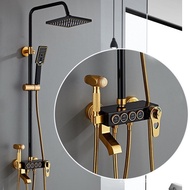 （READY STOCK）Bathing Machine Bathroom Faucet Household Boost Nozzle Black Gold Alumimum Four-Gear Constant Temperature Shower Head Set