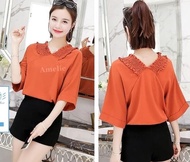 Baju Atasan Wanita Blouse Korea Import Ab434941 Orange Cream Jumbo