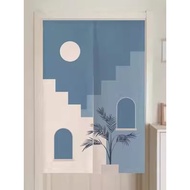 Door Curtain Healing Blue Fabric Door Curtain Household Fresh ins Kitchen Cloth Curtain Partition Curtain Bedroom Hanging Curtain Half Short Curtain