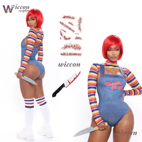 WuHu Chucky Halloween Costumes Women Scary Nightmare Cos Killer Wanna Play Movie Character Bodysuit