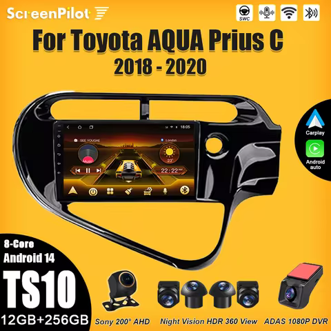 Android 15 For Toyota AQUA Prius C 2018 - 2020 Stereo Head Unit Multimedia Video Player Wireless And