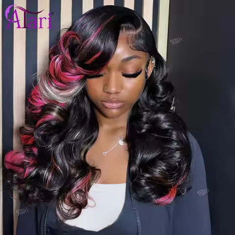 Half Black and Half Highlight Pink Blonde Lace Front Human Hair Wigs 13x6 13x4 Lace Frontal Body Wav