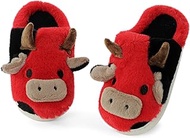 Children's Slippers Boys Girls Cuddly Soft Cuddly Plush Open Non-Slip Slippers, red black, 0 US Litt
