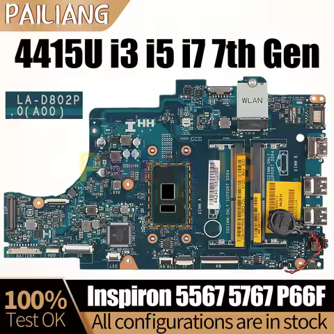 For Dell Inspiron 5567 5767 P66F Notebook Mainboard Laptop BAL21 LA-D802P 4415U i3/i5/i7 7th Gen 081