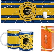 Football Fan Coffee Mug Cup and Large Desk Matt Set for Desktop Baltimore City Themed Mouse Mat Merc