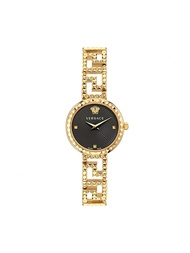 Greca Goddess Women's Watch - 28mm Black Dial, Ion-Plated Yellow Gold Bracelet, Quartz Movement (VE7
