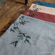 Handmade Bamboo Jun Embroidered Chinese Tea Ceremony Tea Ceremony Zen Linen Tea Mat Embroidered Kung
