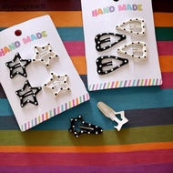 (duyongtear0) 4Pcs White ck Girl Snap Hair Clip Kids Star Love Bow Oval Hairpin Fashion Sweet Cute B