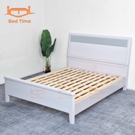 Grabiel Queen Size Solid Wood Bed | Grey &amp; Green Color | Katil Kayu Queen | Kayu Getah