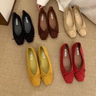 D0603 Spring Summer Fashion Increased Square Toe French Bowknot Shoes Shoes Shallow Mouth Retro Sued