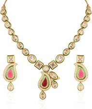 I Jewels Indian Traditional Bollywood Wedding Gold Plated Pachikam Kundan Jadao Necklace Jewellery Set for Women (P000)