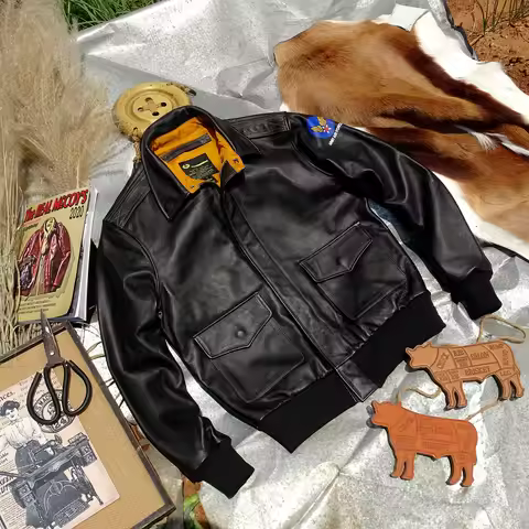 Classic A-2 Horsehide Coat.Vintage Style Us Air Force genuine leather jacket.A2 Bomber Leather Cloth