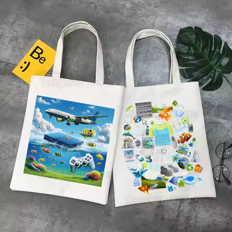 Frutiger Aero Handbags Hot Selling Fashion Handbag Canvas Bag Tote Ladies Casual Shoulder Bag Reusab