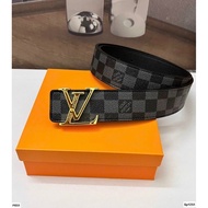 Lv men's belt with gold-plated surface, high-end product, Lv men's belt, pu leather material, anti-r