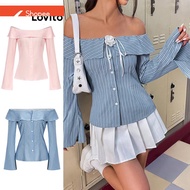 Women Casual Blouse Striped Pattern Button Ruffle Blouse L61AD024 (Multi-color) Lovito