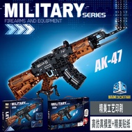 Blok Bangunan Perhimpunan Teknologi Leyi 81060 Mainan Kanak-Kanak Pistol Senapang AK47 Rifle Desert 