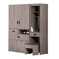 [特價]【UHO】東野-灰橡色5尺床頭式衣櫃(3.5尺衣櫃+1.5尺化妝台含椅
