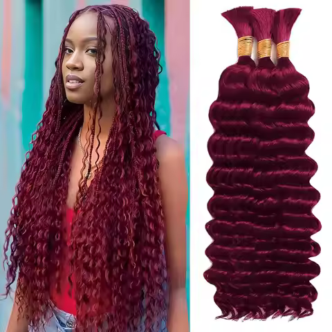 # 99J Burgundy Bulk Human Hair No Weft 1 2 3 Bundle Deep Wave Human Hair Bulk For Braiding 12A Hair 