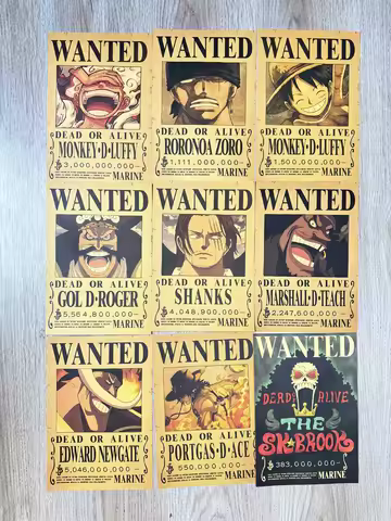 One Piece Luffy Wanted Vintage Posters Bar Room Wall Decoration Anime Zoro Sanzi Nami Wanted Paintin