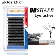 ANJOSIRMA 8D W Eyelashes Double Layer 4D Shape Extensions 8-15mm Natural Soft Volume Fan 0.07-C/D/DD