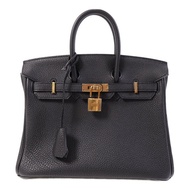 HERMES Clemence皮革Birkin 25金扣手挽袋Noir
