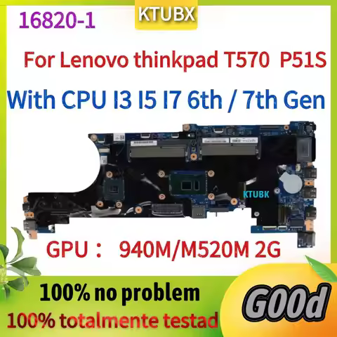 16820-1 Motherboard.For Lenovo Thinkpad T570 Laptop Motherboard.With I3/I5/I7 6th 7th Gen cpu.GPU：94