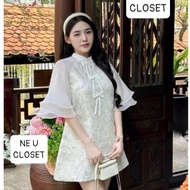 [TYPE 1] Brocade ao dai with bow collar, ao dai worn CNY brocade dress with flared sleeves and bow, 