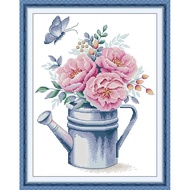 Joy Sunday Stamped Cross Stitch Ktis DMC Threads Chinese Cross Stitch Set DIY Needlework Embroidery Kit-Butterfly Flowers Kettle