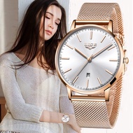 LIGE Luxury Date Watch Women Waterproof Rose Gold Mesh Belt Ladies Wrist Watches Top Brand Bracelet Clock Relogio Feminino 2020