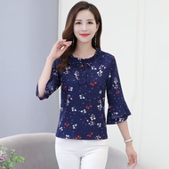 🍄Ready Stock⚡Floral Chiffon Shirt Plus Size Women Summer Fashion Korean Style 3/4 Blouse Bunga Labuh Murah Muslimah Baju Kemeja Perempuan Blause Wanita